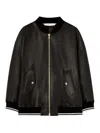 Palm Angels Leather College Bomber Jacket In Negro