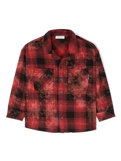 Palm Angels Kids' Bleach Flannel Shirt In Red