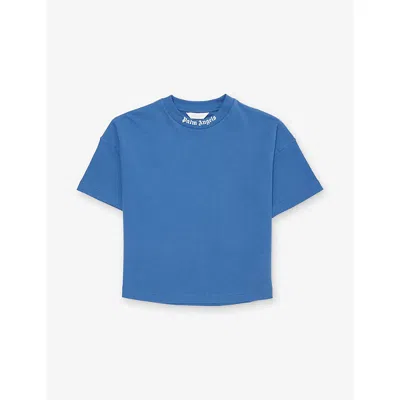 Palm Angels Kids' Over Logo-print Cotton T-shirt 4- In Blue