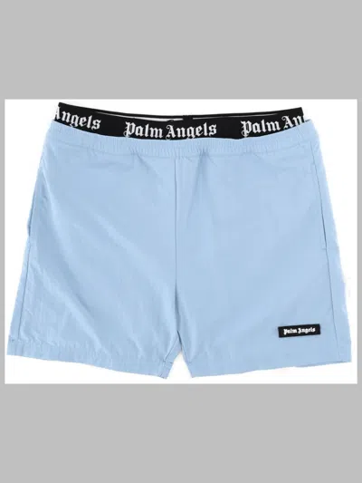 Palm Angels Elastic Band Logo Short Beachwear Boy In Blue