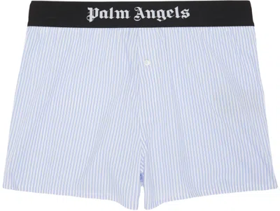 Palm Angels Blue & White Striped Boxers In Light Blue B