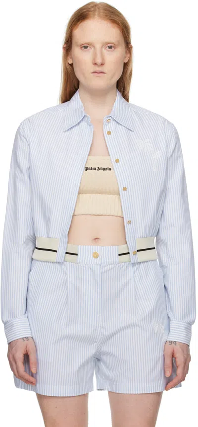 Palm Angels Blue & White Stripes Shirt In Light Blue