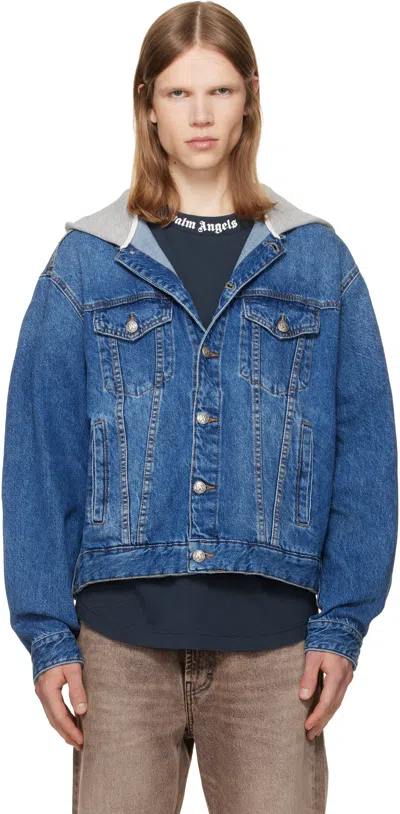 Palm Angels Blue Curved Logo Denim Jacket
