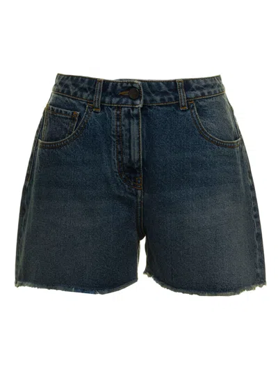Palm Angels Blue Denim Shorts In Black