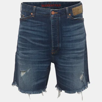 Pre-owned Palm Angels Blue Distressed Denim Shorts L