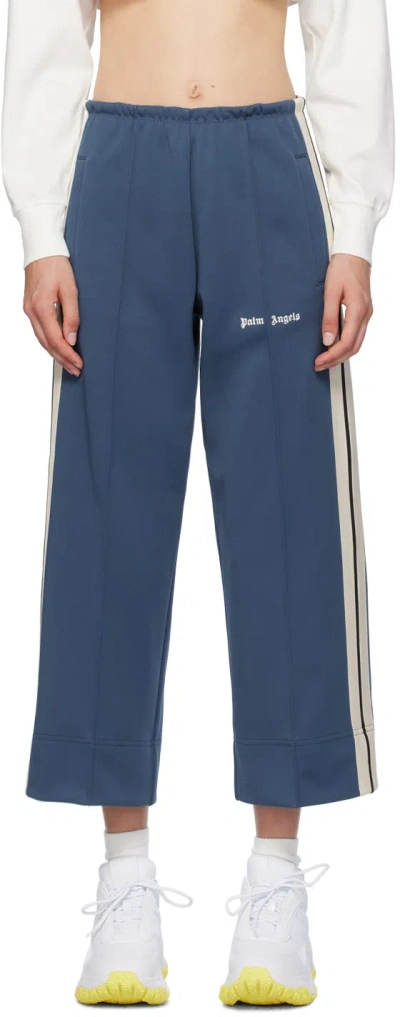 Palm Angels Blue Embroidered Track Pants In Indigo Blu