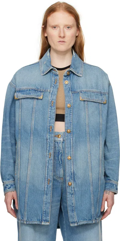 Palm Angels Distressed Logo Jacket Featuring Pockets In Blue