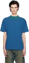 Palm Angels Blue Flame Logo T-shirt In Blue - Green