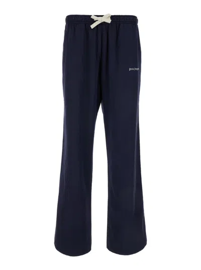 Palm Angels Blue Flared Trousers In Cotton Man