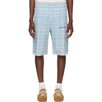 Palm Angels Blue Logo Check Cargo Shorts
