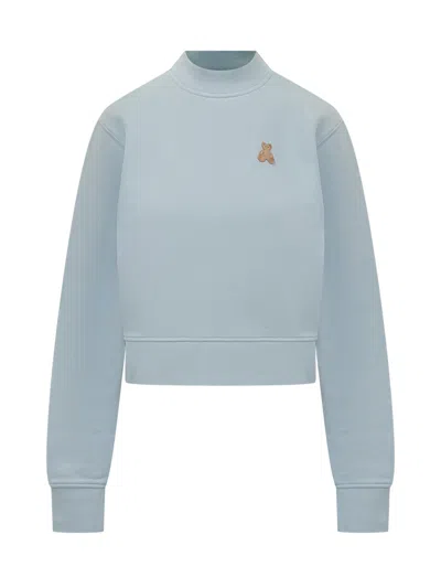 Palm Angels Blue Logo Mock Collar Sweater
