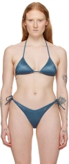 Palm Angels Blue Metallic Bikini Top In Indigo Blue