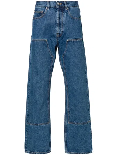 PALM ANGELS BLUE MONOGRAM DENIM JEANS
