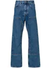 Palm Angels Monogram Detailed Straight Leg Jeans In Navy