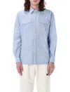 Palm Angels Monogram-embroidered Cotton Shirt In Blue