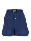 Palm Angels Blue Shorts With Monogram In Linen Woman In Blue