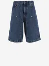 Palm Angels Monogram-embroidered Denim Shorts In Light Blue