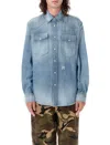 Palm Angels Camicia Oversize In Denim Uomo In Blue