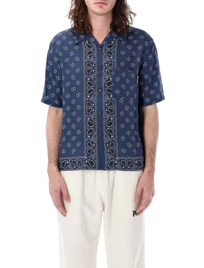 Palm Angels Blue Paisley Bowling Shirt For Men
