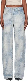 Palm Angels Light Blue Jeans With A Pattern In Medium Blue