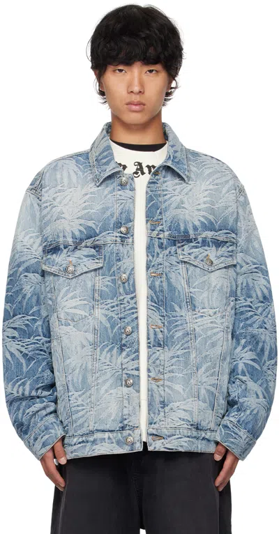 Palm Angels Palms Denim Jacket In Indigo Blue Off