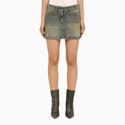 PALM ANGELS BLUE RIPPED DENIM MINI SKIRT FOR WOMEN FROM FW23 COLLECTION