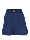 Palm Angels Blue Shorts With Monogram In Linen Woman