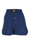 Palm Angels Blue Shorts With Monogram In Linen Woman In Blu