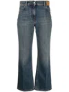 Palm Angels High Waist Denim Jeans With Star Patch In Blue