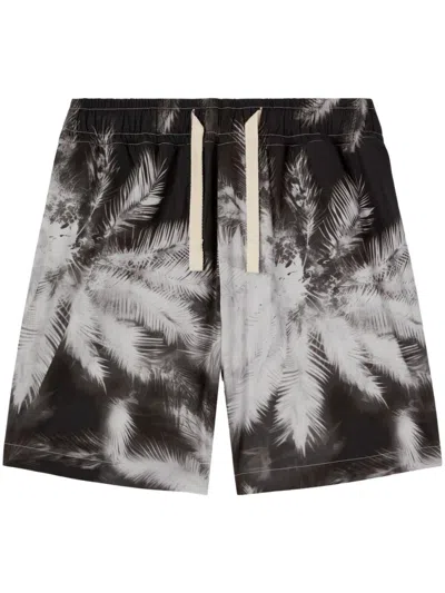 Palm Angels Blueprint Palms Mini Shorts For Men In Black