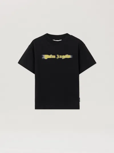 Palm Angels Kids' Blurred Logo Reg.tshirt S/s In Black