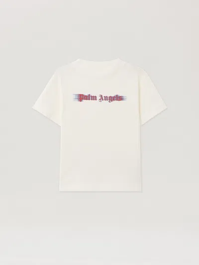 Palm Angels Kids' Blurred Logo Reg.tshirt S/s In White
