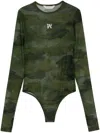 Palm Angels Embroidery-logo Camouflage Bodysuit In Green