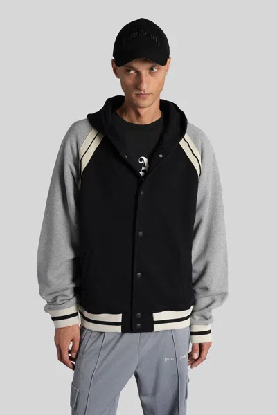 Palm Angels Curved Logo Varsity Jacket In Gray