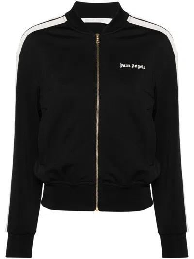 Palm Angels Logo Printed Zipped Jacket In Nero/bianco