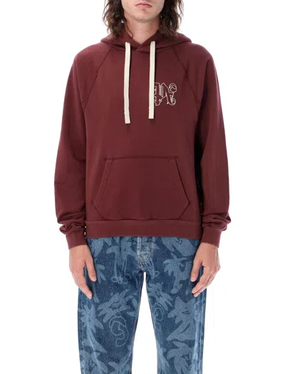 Palm Angels Bordeaux And White Monogram Hoodie For Men