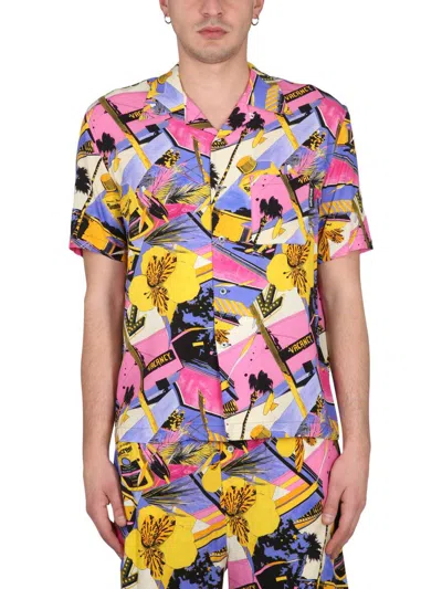 Palm Angels Bowling Style Shirt With Miami Mix Print In Multicolour