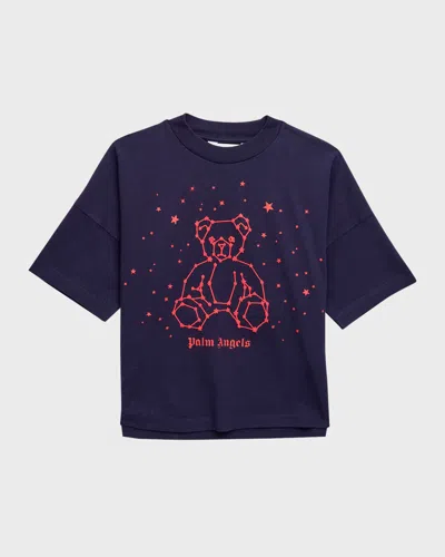 Palm Angels Kids' Boy's Astro Bear Oversized T-shirt In Blue