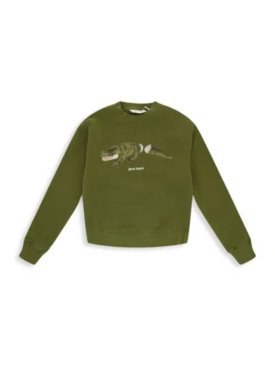 Palm Angels Kids' Boy's Crocodile Graphic Sweatshirt In Green