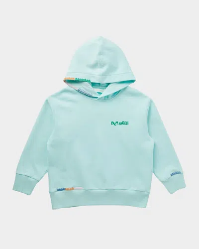 Palm Angels Kids' Boy's Embroidered Stiched Logo-print Hoodie In Sky Blue G