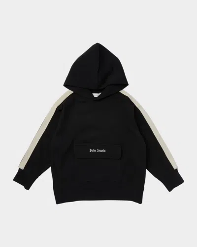 Palm Angels Kids' Boy's Logo-embroidered Track Hoodie In Black Off Whi