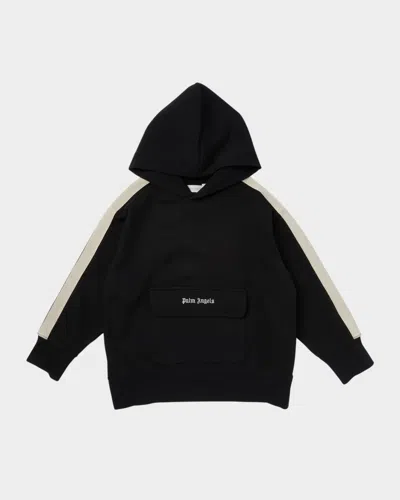 Palm Angels Kids' Boy's Logo-embroidered Track Hoodie In Black