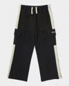 Palm Angels Boy's Logo-print Cargo Pants In Black Off