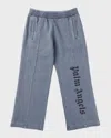 Palm Angels Boy's Logo-print Faded Sweatpants In Grey
