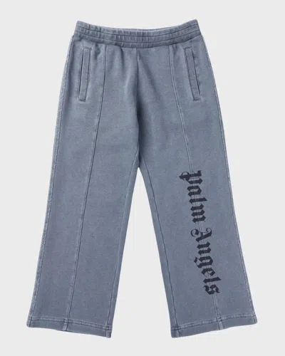 Palm Angels Kids' Boy's Logo-print Faded Sweatpants In Grey