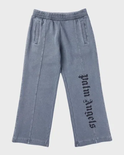 Palm Angels Kids' Boy's Logo-print Faded Sweatpants In Grey
