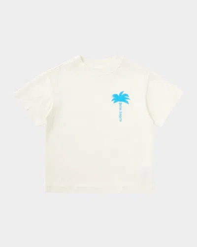 Palm Angels Kids' Boy's Logo-print Palm Tree Graphic T-shirt In Neutral