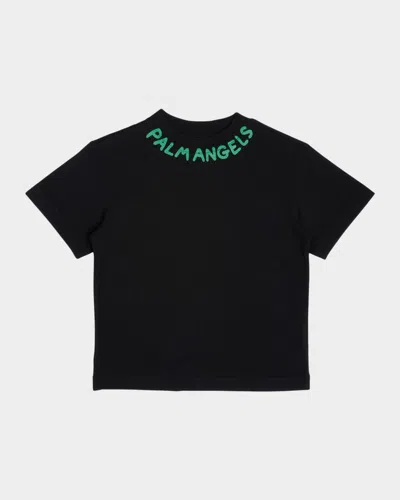Palm Angels Kids' Boy's Logo-print T-shirt In Black Green
