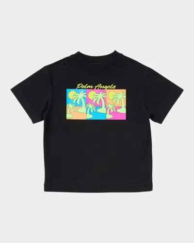 Palm Angels Kids' Boy's Triple Palm-tree Graphic T-shirt In Black Green
