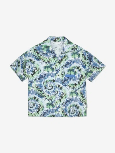 Palm Angels Kids'  Boys Aop Tie-dye Bowling Shirt In Blue